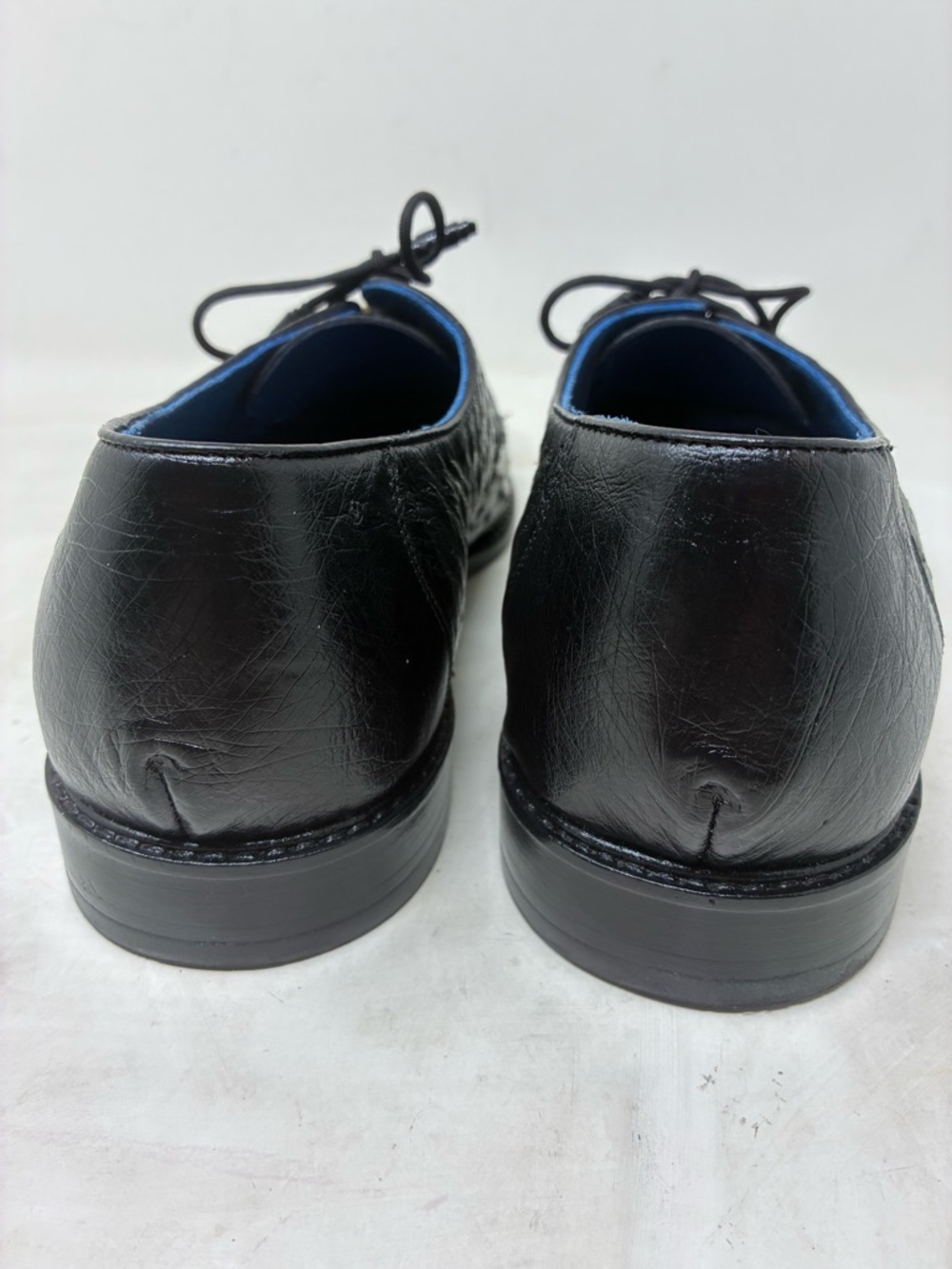 Men's Black Ostrich Leather Dress Shoe - Lace-Up Oxford - Picture 5 of 15